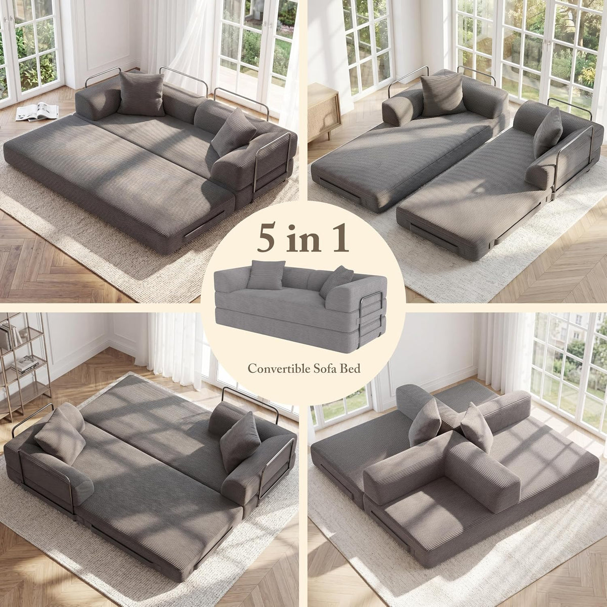 Gray 5‑in‑1 Convertible Sofa Bed