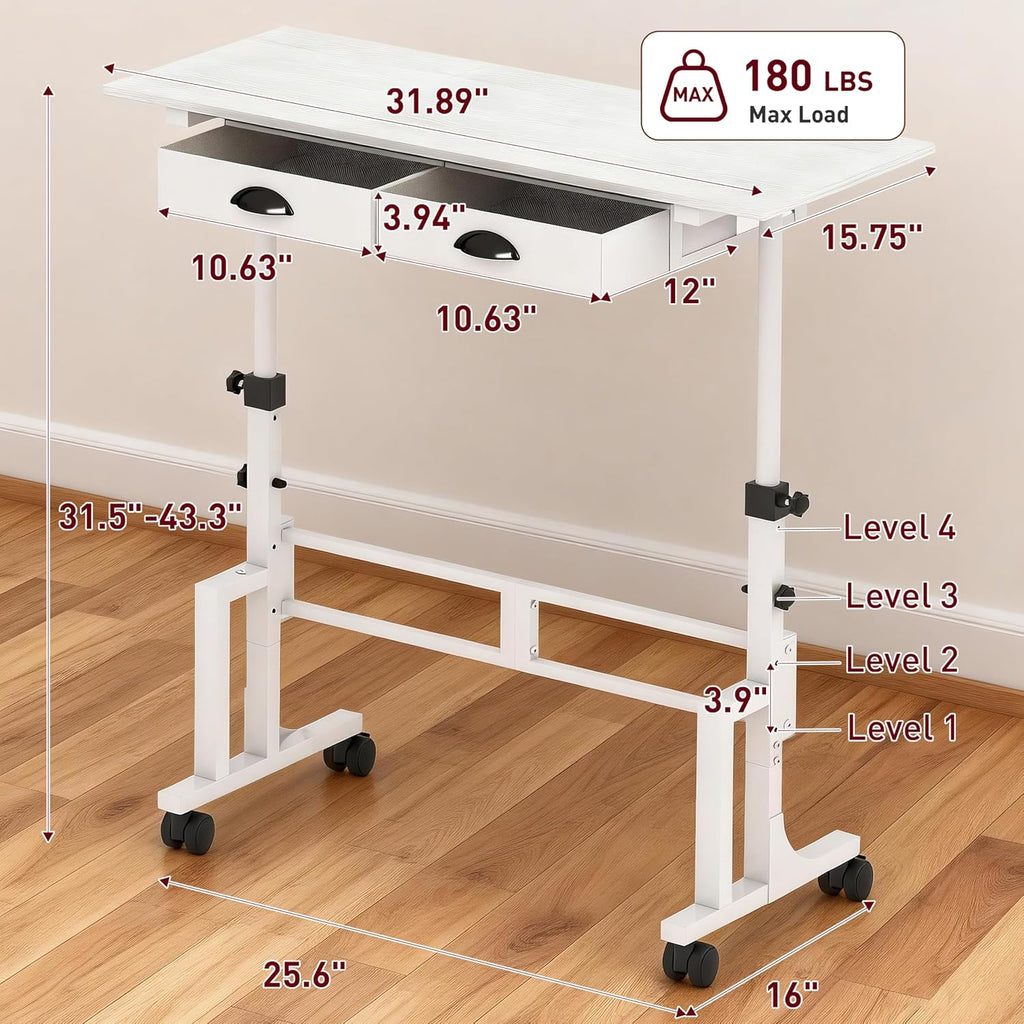 White Rolling Drawer Standing Desk