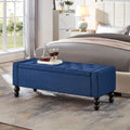 Blue Tufted Storage Ottoman Bench