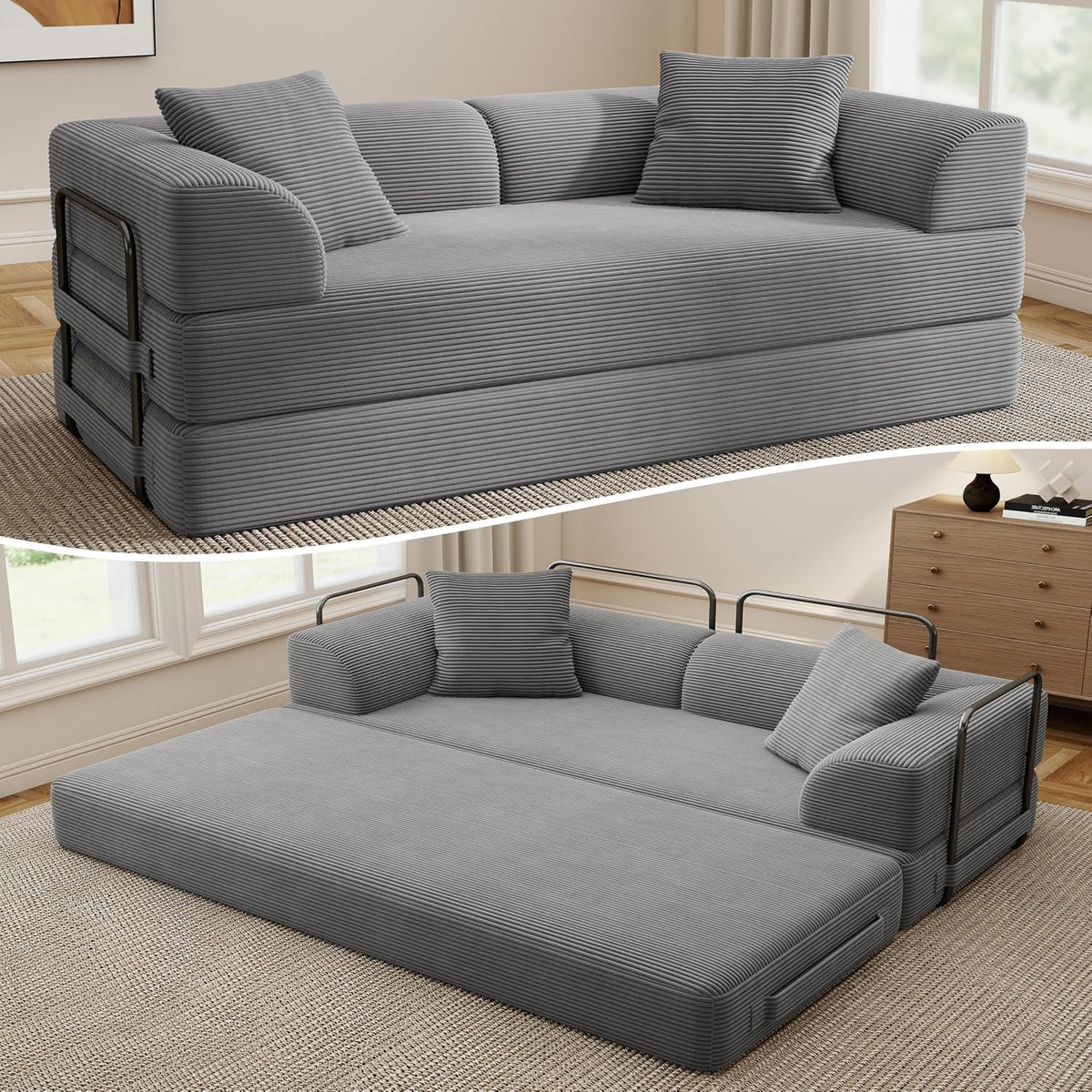 Gray 5‑in‑1 Convertible Sofa Bed