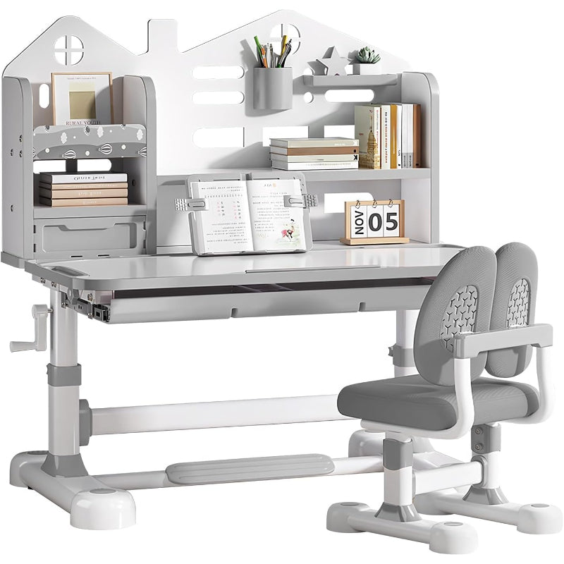 Grey Crank‑Adjustable Kids Desk‑Chair Set
